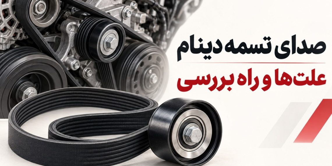 کاور صدای تسمه دینام با تصویر تسمه شیاردار و پولی مجموعه جانبی موتور
